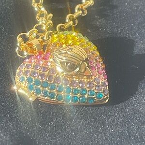 Kurt Geiger Gold Heart Necklace with Multicolor Crystals NWT